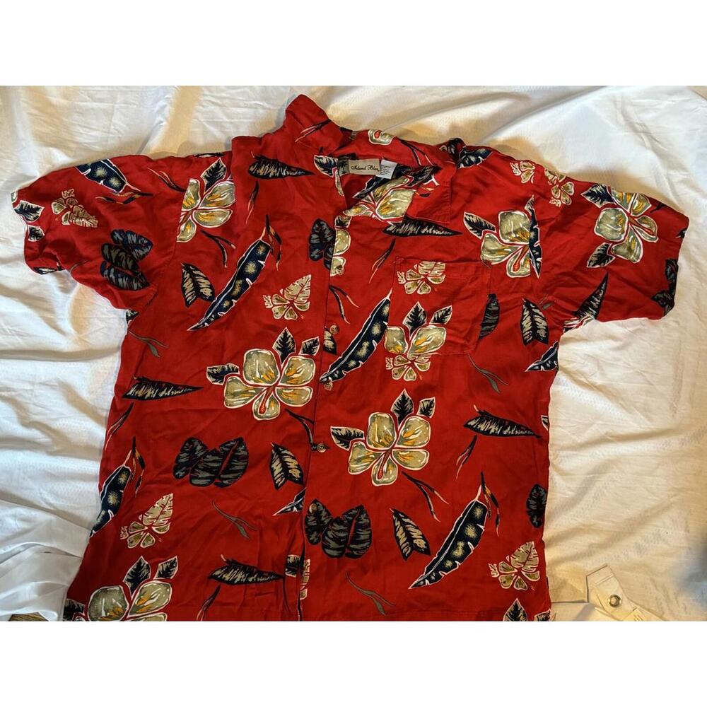Colorful Red Island Blue Hawaiian Tropical Aloha XL Shirt Lightweight Rayon